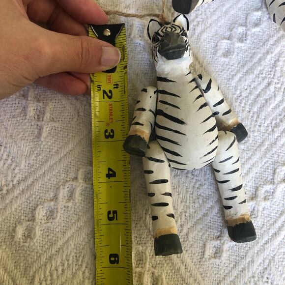 Vintage Wooden Zebra Ornaments Set Of 2 Jointed Hand-Painted 5.75" Folk Art 90s - Picture 11 of 11